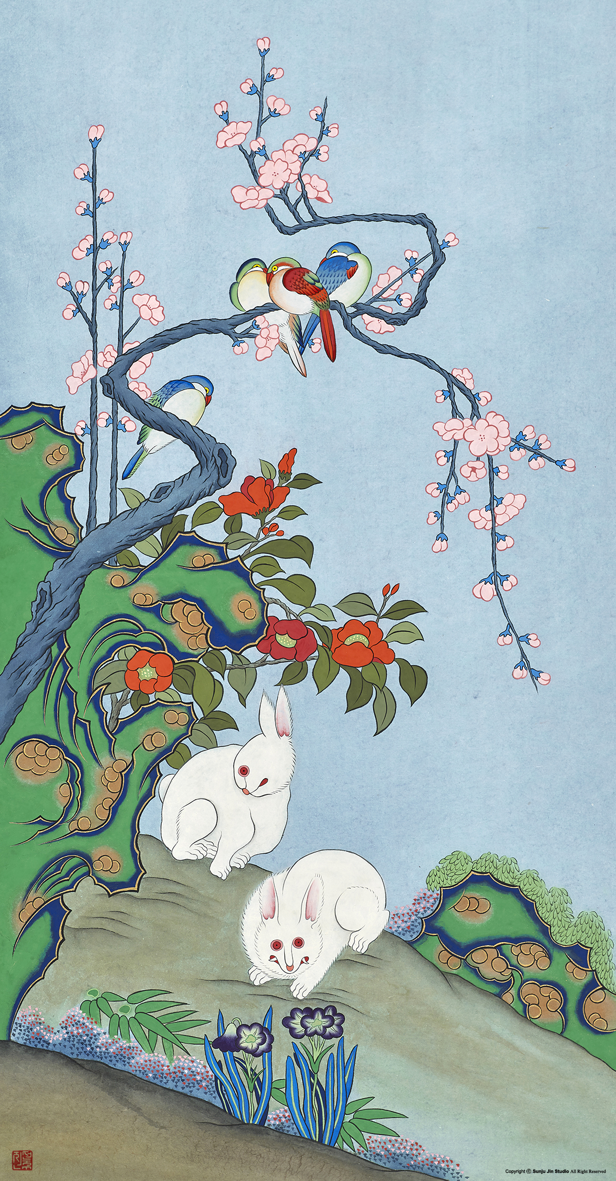 토끼화조도_Rabbits and Nature
